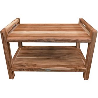 Eleganto 30" teak Wood Shower Bench With LiftAide Arms And Shelf