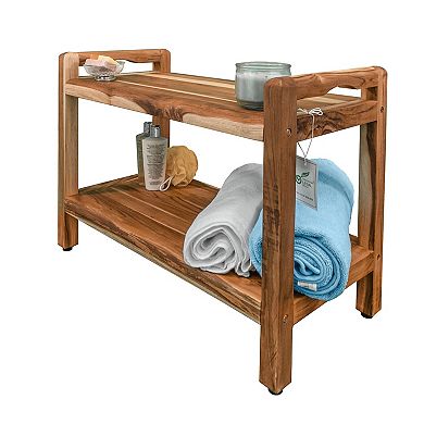 Eleganto 30" teak Wood Shower Bench With LiftAide Arms And Shelf