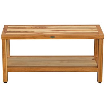 Eleganto 35" Teak Wood Shower Bench With Shelf