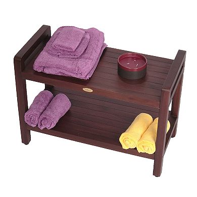 Eleganto 30" Teak Wood Shower Bench With LiftAide Arms And Shelf