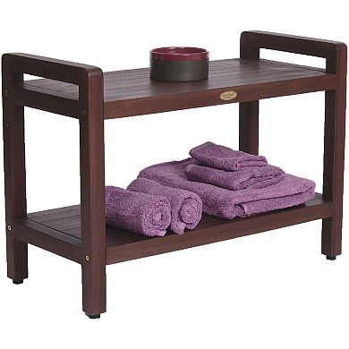 Eleganto 30" Teak Wood Shower Bench With LiftAide Arms And Shelf