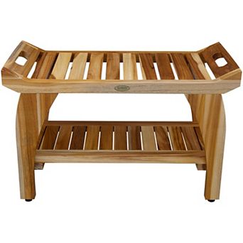 Tranquility 29" LiftAide Teak Wood Shower Bench With Shelf