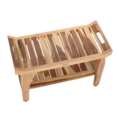 Tranquility 29" LiftAide Teak Wood Shower Bench With Shelf