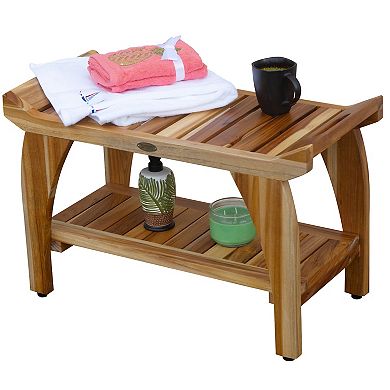 Tranquility 29" LiftAide Teak Wood Shower Bench With Shelf