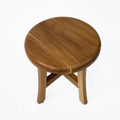 Shoji 13.5” Teak Wood Round Compact Shaving Shower Foot Stool