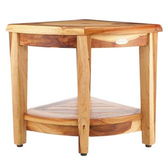 SnazzyCorner 18" Height Teak Wood Corner Shower Bench With Shelf