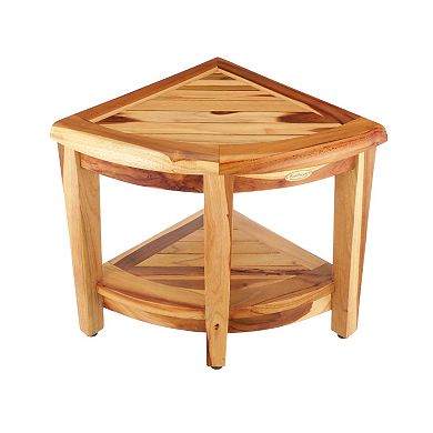 SnazzyCorner 18" Height Teak Wood Corner Shower Bench With Shelf