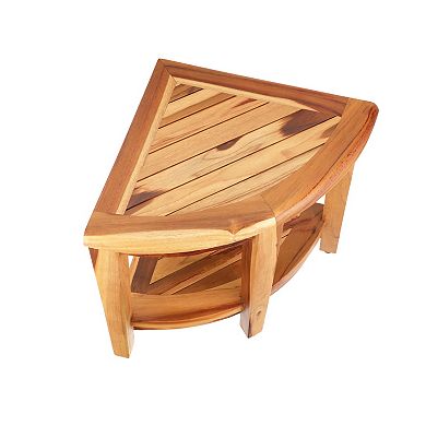 SnazzyCorner 18" Height Teak Wood Corner Shower Bench With Shelf