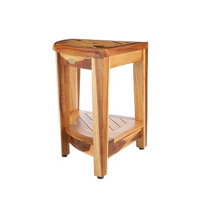 SnazzyCorner 18" Height Teak Wood  Corner Shower Bench With Shelf