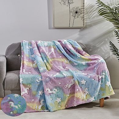 Star Glow Unicorn Plush Decorative All Season Throw Blanket To Add Magic And Charm To Any Room