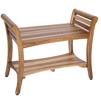Symmetry 29" Teak Wood Shower Bench With Shelf And LiftAide Arms