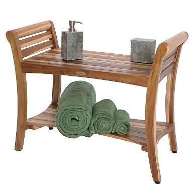 Symmetry 29" Teak Wood Shower Bench With Shelf And LiftAide Arms