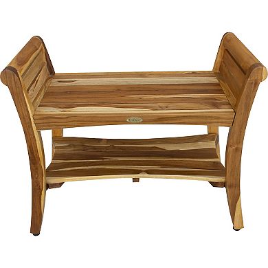 Symmetry 29" Teak Wood Shower Bench With Shelf And LiftAide Arms