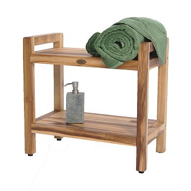 Eleganto 24" Teak Wood Shower Bench With LiftAide Arms And Shelf