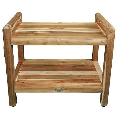 Eleganto 24" Teak Wood Shower Bench With LiftAide Arms And Shelf