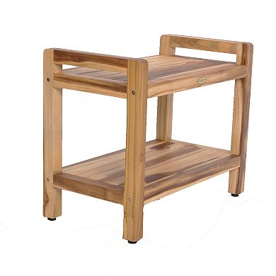 Eleganto 24" Teak Wood Shower Bench With LiftAide Arms And Shelf