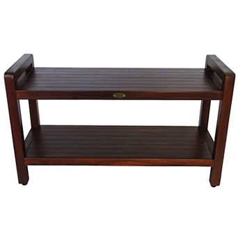 Eleganto 35" Teak Wood Shower Bench With LiftAide Arms And Shelf