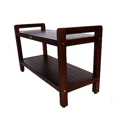 Eleganto 35" Teak Wood Shower Bench With LiftAide Arms And Shelf