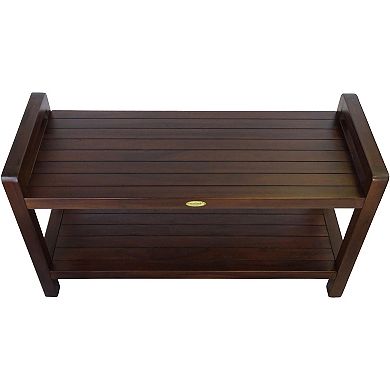 Eleganto 35" Teak Wood Shower Bench With LiftAide Arms And Shelf