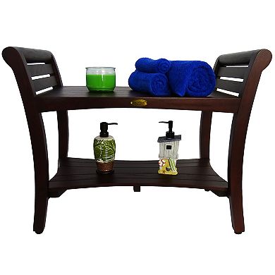 Symmetry 30" Teak Shower Bench With Shelf And LiftAide Arms