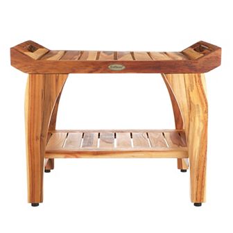Tranquility 24" LiftAide Teak Wood Shower Bench With Storage Shelf