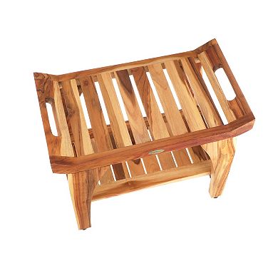 Tranquility 24" LiftAide Teak Wood Shower Bench With Storage Shelf