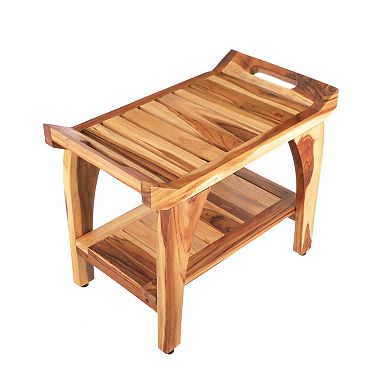 Tranquility 24" LiftAide Teak Wood Shower Bench With Storage Shelf