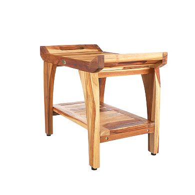 Tranquility 24" LiftAide Teak Wood Shower Bench With Storage Shelf