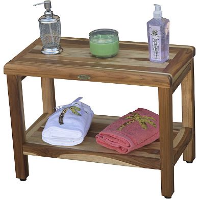 Eleganto 24" Teak Wood Shower Bench With Shelf 