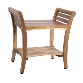 Symmetry 24" Teak Shower Bench With Shelf And LiftAide Arms