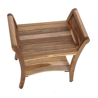 Symmetry 24" Teak Shower Bench With Shelf And LiftAide Arms