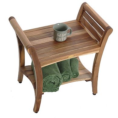 Symmetry 24" Teak Shower Bench With Shelf And LiftAide Arms
