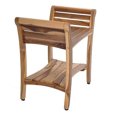 Symmetry 24" Teak Shower Bench With Shelf And LiftAide Arms