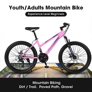 Women Mountain Bike, 24-inch Wheels, Shimano 21 Speed Gear Mountain Adult Bicycle