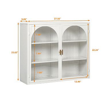 27.56" Two-glass-door Arch Modern Wall Cabinet With Three-tier Storage,characteristic Woven Pattern