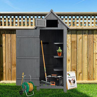 70.5"H Outdoor Garden Storage Wooden Cabinet Tool Shed