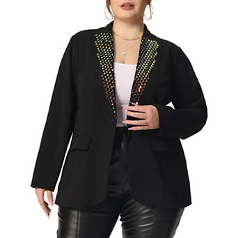 Women's Plus Size Shiny Sequin Blazer Coat Button Lapel Party Casual Blazers