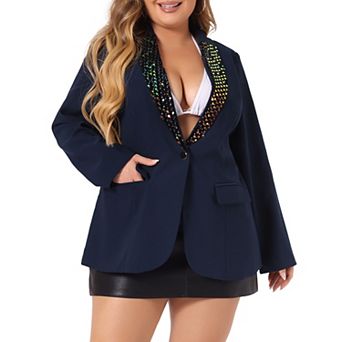 Women's Plus Size Shiny Sequin Blazer Coat Button Lapel Party Casual Blazers