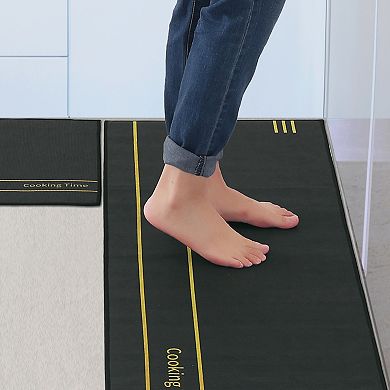 Washable Geometric Modern Kitchen Mats Set Of 2 Pcs, 16" X 24" + 16" X 47"