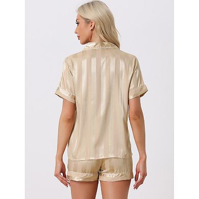 Women's Satin Button Down Short Sleeve Shirt and Shorts Pajama Set