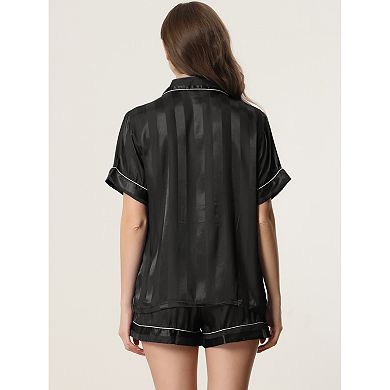 Women's Satin Button Down Short Sleeve Shirt and Shorts Pajama Set