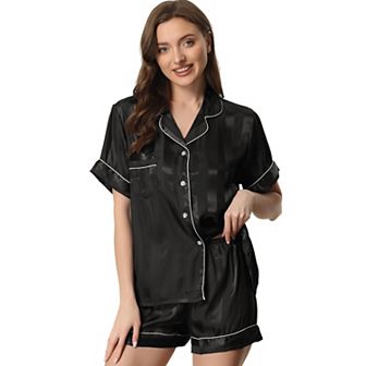 Women's Satin Button Down Short Sleeve Shirt and Shorts Pajama Set