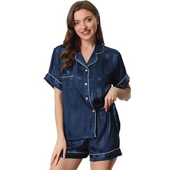 Women's Satin Button Down Short Sleeve Shirt and Shorts Pajama Set