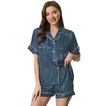 Women's Satin Button Down Short Sleeve Shirt and Shorts Pajama Set