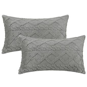 Short Plush Throw Solid Striped Soft Pillow Covers 2 pc 12" X 20"