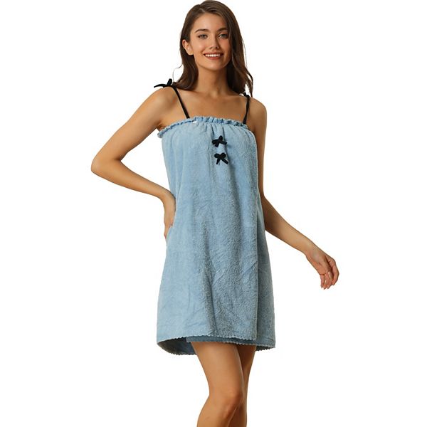 Womens Plush Fleece Shower Wrap Camisole Nightgowns Snap Closure Towel ...