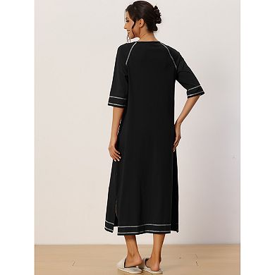 Women Zipper Robe Long Sleeve Loungewear Housecoat Midi Nightgown With Pockets