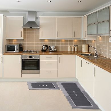 Washable Geometric Modern Kitchen Mats Set Of 2 Pcs, 20" X 32" + 20" X 63"