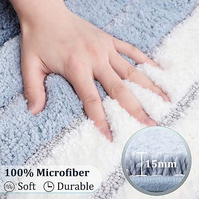 Microfiber Striped Bathroom Rugs Shaggy Soft Thick And Absorbent Bath Mat, 16" X 24"
