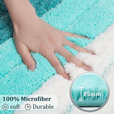 Microfiber Striped Bathroom Rugs Shaggy Soft Thick And Absorbent Bath Mat, 16" X 24"